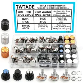 Twtade 711181828122 84pcs Potentiometer Kit Wh148 B5k B10k B20k B50k B100k Ohm Linear Rotary