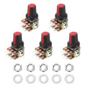 Uxcell 614462005307 5set Wh148 B100k Ohm 6pin Potentiometer With Knob Nut Washer 15mm Shaft Red