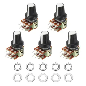 Uxcell 614462005383 5set Wh148 B5k Ohm 6pin Potentiometer With Knob Nut Washer 15mm Shaft White