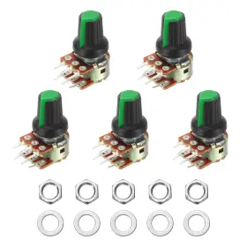 Uxcell 614462489701 5set Wh148 B100k Ohm 6pin Potentiometer With Knob Nut Washer 15mm Shaft Green