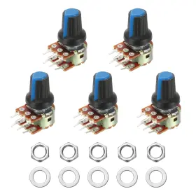 Uxcell 614553545118 5set Wh148 B100k Ohm 6pin Potentiometer With Knob Nut Washer 15mm Shaft Blue
