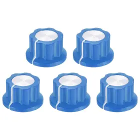Uxcell 656320725644 5pcs Potentiometer Knob Fit 1/4 Inch Shaft Pots Set Screw Brass Insert Blue