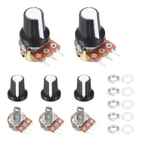 Uxcell 679134987497 5pcs Wh-148 Potentiometer 3pins B5k 20% Ohm Variable Resistor With 5 Knobs