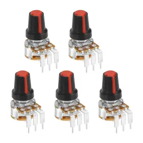 Uxcell 683007659695 5pcs 50k Ohm Rotary Potentiometer Wh148 3 Pin Variable Resistor Black Red