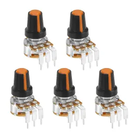 Uxcell 683007659961 5pcs 500k Ohm Rotary Potentiometer Wh148 3 Pin Variable Resistor Black Orange