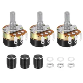Uxcell 683867779687 3 Pack Wh138 Potentiometer 500k Ohm Single-joint Resistors Terminals With Knob