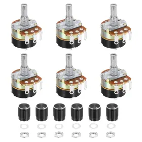 Uxcell 683867779854 6 Pack Wh138 Potentiometer 10k Ohm Single-joint Resistors 3 Terminals With Knob