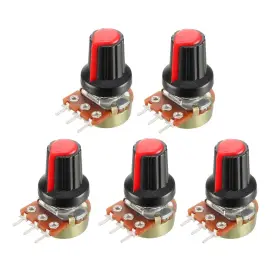 Uxcell 714998456359 5pcs 1k Variable Resistors Single Turn Carbon Film Taper Potentiometer W Knobs