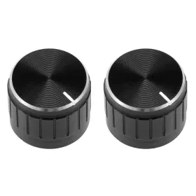Zaplyte 714998372901 2pcs 21x17mm Aluminium Alloy Potentiometer Rotary Knob Knurled Shaft Hole Black